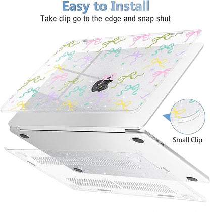 Mektron Compatible with M4 MacBook Air 15 inch Case 2025 A3241 2024 2023 M3 A3114 A2941 M2 Liquid Retina Display Touch ID, Plastic Hard Case & Keyboard Skin & Screen Protector - Gilitter Colorful Bows