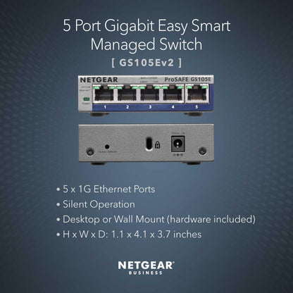NETGEAR 5-Port Gigabit Ethernet Easy Smart Managed Switch (GS105Ev2)