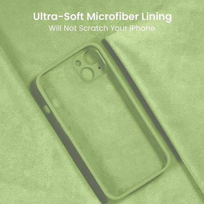 FireNova Designed for iPhone 13 Case, Silicone Upgraded [Camera Protection] Phone Case with [2 Screen Protectors], Soft Anti-Scratch Microfiber Lining Inside, 6.1 inch, Tea Green