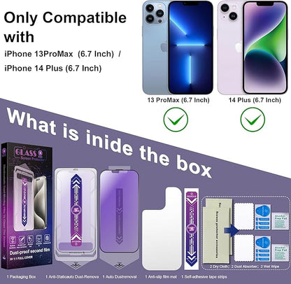 2 Pack Anti Blue Light Matte Screen Protector for iPhone 13 Pro Max/iPhone 14 Plus, 9H Tempered Glass, Full Coverage, Anti-Fingerprint, Auto Dust-Elimination, No Bubble, Easy Installation