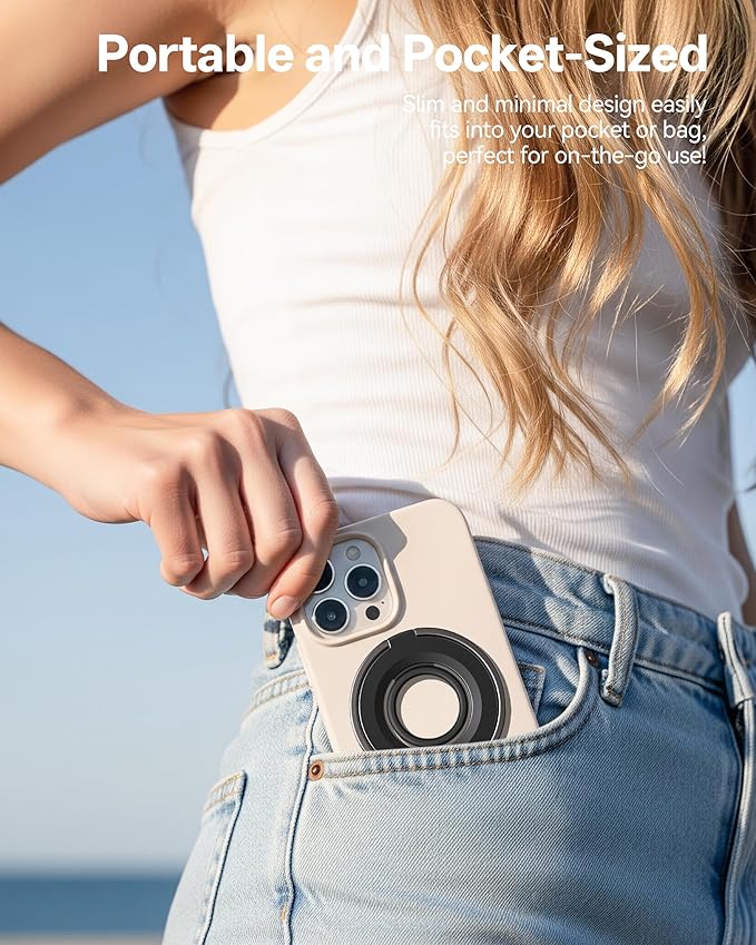 [2025 Upgrade] Magnetic Phone Grip for MagSafe Ring Holder, Two-Sided Magnets Phone Ring Grip Finger Kickstand Compatible with iPhone 16 Pro/Max 15 14 13 12 11 Plus & Android Phone (pink1)