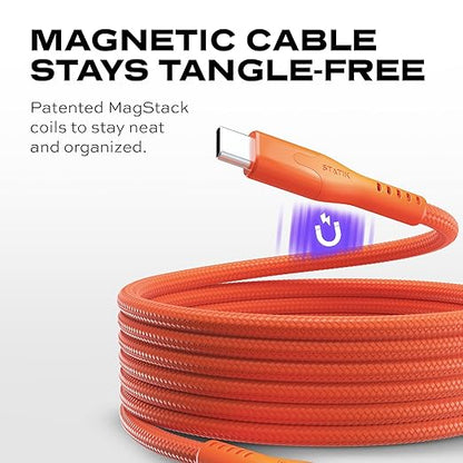 Statik MagStack Pro USB C to USB C Cable, Magnetic Type C Charger Fast Charging Cord, On The Go Magnetic Charging Cable for Car, Compatible with 16 Pro Max, 15, Galaxy S21 S20 Ultra, Orange 100W 3FT