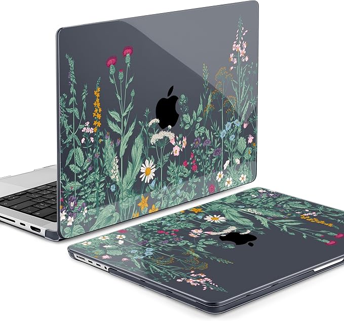 DONGKE for M4 MacBook Pro 16 Inch Case 2024 2023 2021 A3403 A3186 M3 A2991 M2 A2780 M1 A2485 Pro/Max Chip, Plastic Hard Shell Case & Keyboard Cover for Mac Pro 16 with Touch ID, Black Garden Florals