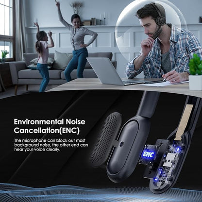 Wireless Headset with ANC & ENC, Bluetooth 5.4 Headset with USB Dongle, Wireless Headphones with Flip-to-Mute Microphone for Work from Home/Office/PC/Cell Phones