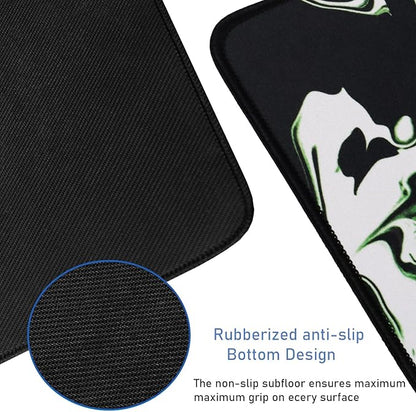 Large Extended Mouse Pad with Stitched Edges, Durable Non-Slip Natural Rubber Base, Waterproof Computer Keyboard Pad Mat for Esports Pros/Gamer/Desktop/Office/Home - Marble Green