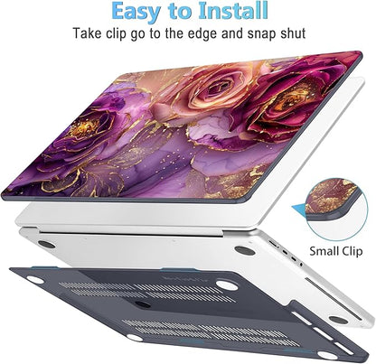 Mektron Case for MacBook Pro 16" M4 A3403 A3186 M3 A2991 M2 A2780 M1 A2485 (2021/2023/2024) Pro/Max with Touch ID, Hard Shell Plastic Laptop Cover Keyboard Cover Screen Protector, Marble Flowers