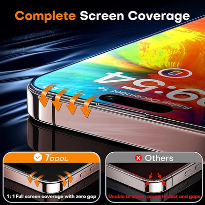 TOCOL for iPhone 16 Pro Screen Protector 9H Hardness Military Grade Shatterproof HD Tempered Glass Full Coverage Easy Installation Case Friendly 2 Pack