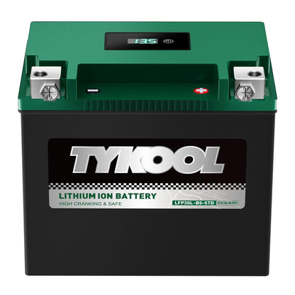 TYKOOL LFP30L-BS-STD Lithium Battery, Replaces YTX30L-BS, 650CCA 12Ah Fits for Motorcycle UTV ATV PWC, Compatible with Harley Touring Road King Moto Guzzi 1000cc Polaris Ranger RZR 800,Digital Readout