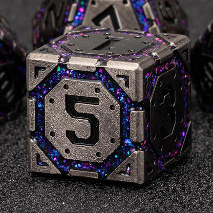 Metal D&D Dice Set, Polyhedral Metallic Dice with Cracks for Dungeons and Dragons RPG TTRPG DND 7-Die Set with Gift Case