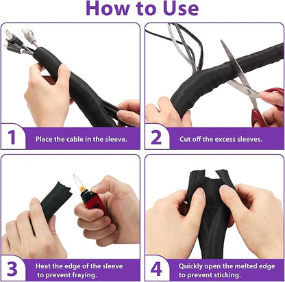 Cable Management Sleeve YCLYC 8.2ft - 1/4inch, Cable Wrap Cord Covers for Pets, Easy Install Cable Sleeves Cord Management, Flexible Computer Cord Organizer for Cords, Black Cable Covers