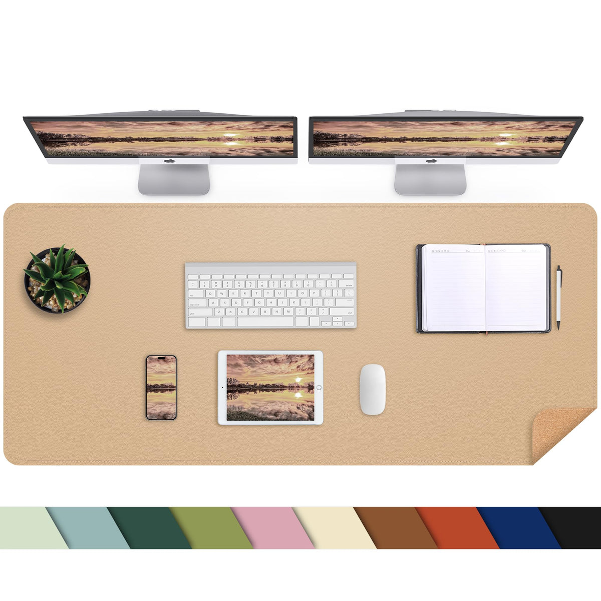 AFIING Leahter Desk Pad 47" x 17", Red,Desk Cover mat