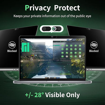 Privacy Screen for MacBook Air 13 Inch M1(2018-2021)& Mac Pro 13In M1/M2(2016-2022),Anti Blue Light Glare Filter Removable, Bubble-Free Monitor Shield Black Laptop Film With Camera Cover