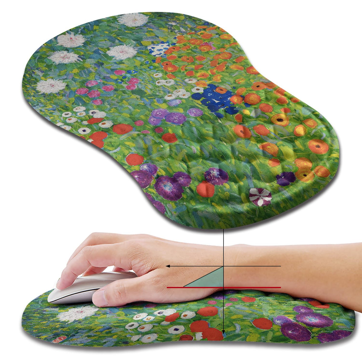 Hokafenle Ergonomic Mouse Pad Wrist Support, Wrist Rest Mousepad for Carpal Tunnel Pain Relief with Integrated Memory Foam Slope Massage Bulge (11.8x7.9 inch,Cute Floral