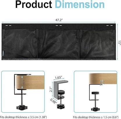 No Drill Under Desk Cable Management and Privacy Panel 2 in 1 | Modesty Panel with Cord Organizer |Felt Standing Desk Back Skirt for Office,Home(47.2")