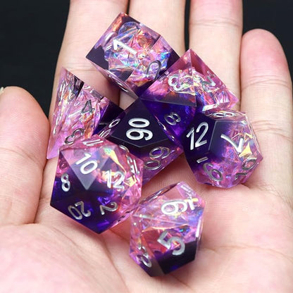 Haxtec Sharp Edge DND Dice Set, Purple Resin Polyhedral RPG Dice