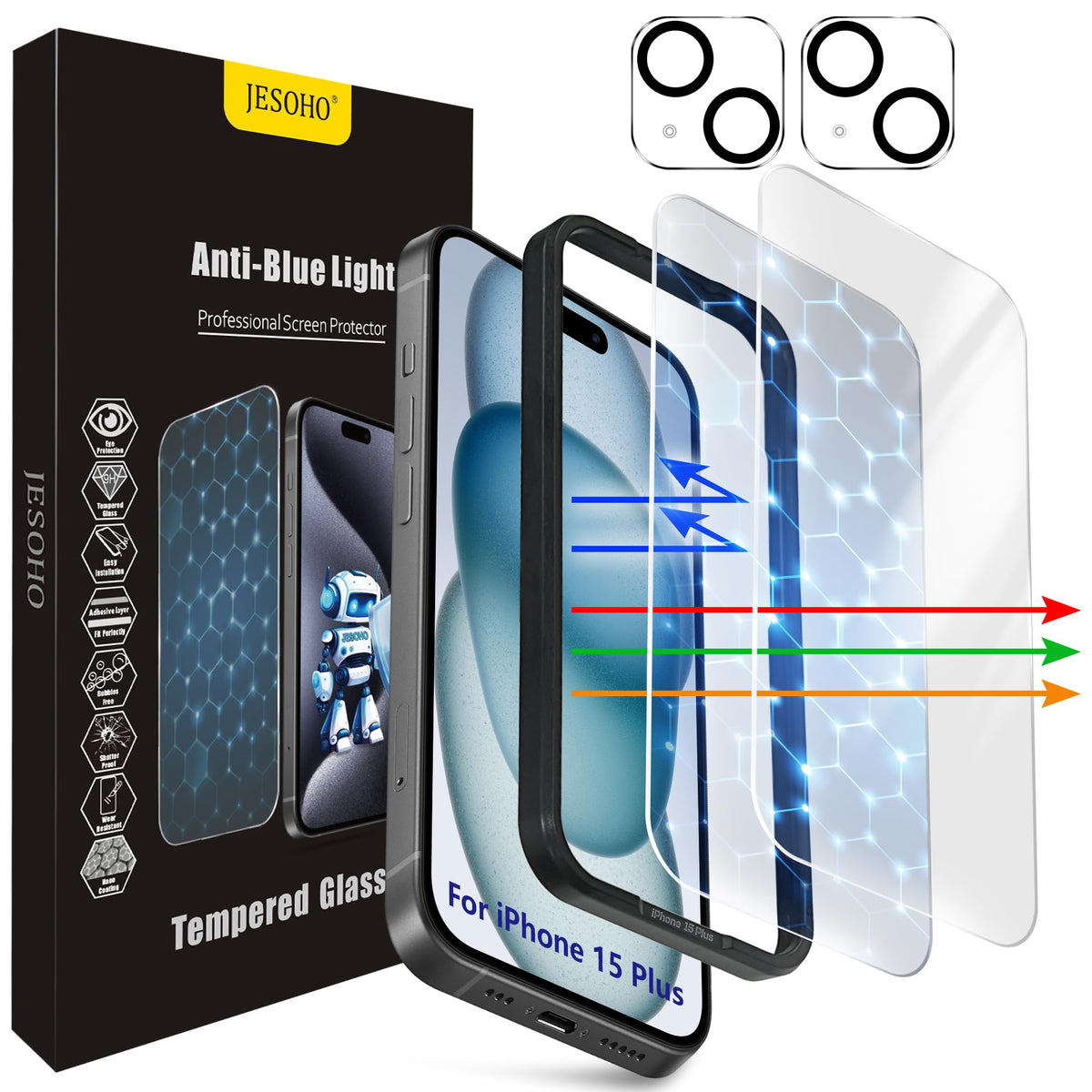 JESOHO for iPhone 14 Pro Blue Light Blocking Screen Protector, 2 Pack