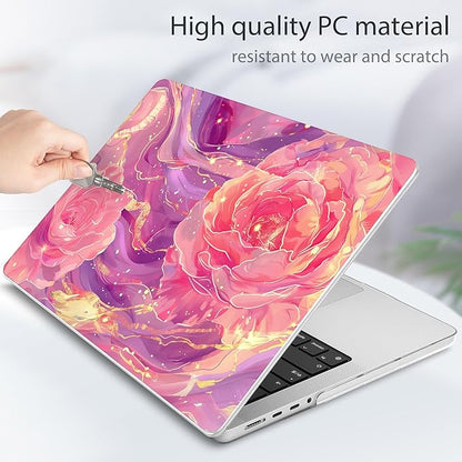 Tuiklol for MacBook Pro 14 Inch Case 2024-2021 Release M4 A3112 A3401 A3185/M3 A2918 A2992/M2 A2779/M1 A2442 Pro/Max,Hard Shell Case with Keyboard Cover & Screen Protector for Touch ID,Pink Roses