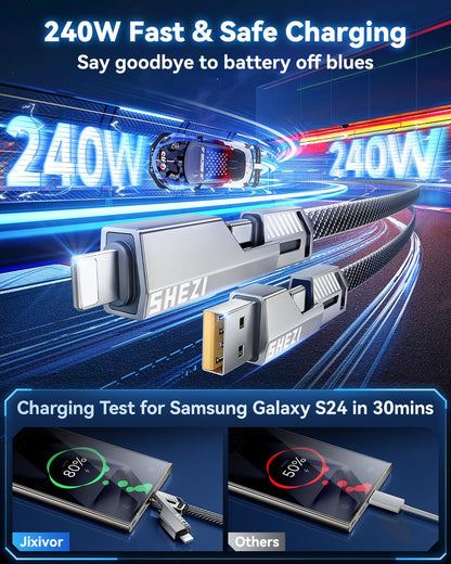 240W 4 in 1 USB C to Lightning Cable, Super Fast Charging & Data Transfer