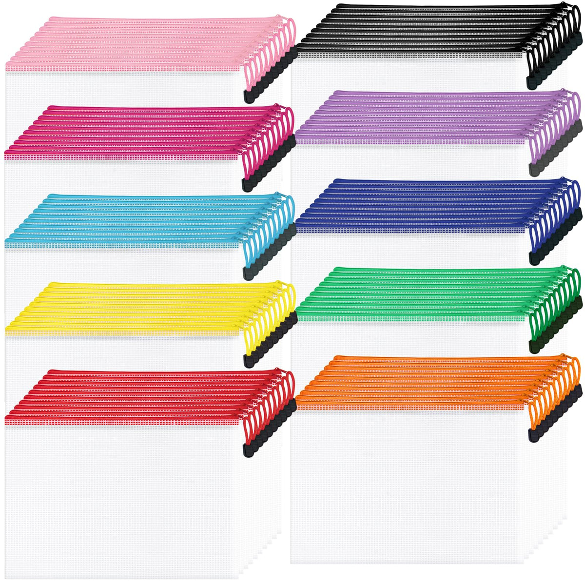 Aubeco 24Pcs A3 Mesh Zipper Pouch File Bags, 16.7x12.7 Inch, 8 Colors