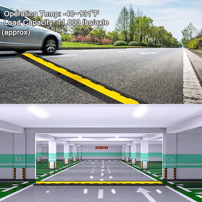 CXRCY Cable Ramp 4 Pack 2 Channel 11000lbs axle Capacity Floor Cable Cord Protector, Black & Yellow Speed Bumps Hose Protector Ramps for Wire/Hose/Pipe Hider Driveway &Outdoor 40x10x2 inch(L x W x H)