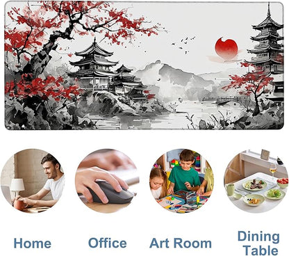 Oriental Painting Gaming Mouse Pad 3mm Thick Stitched Edge Waterproof Non-Slip Large Computer Keyboard Mouse Mat,Suitable for Office Entertainment Decorative Desk Pad 35.4 x 15.7 Inches