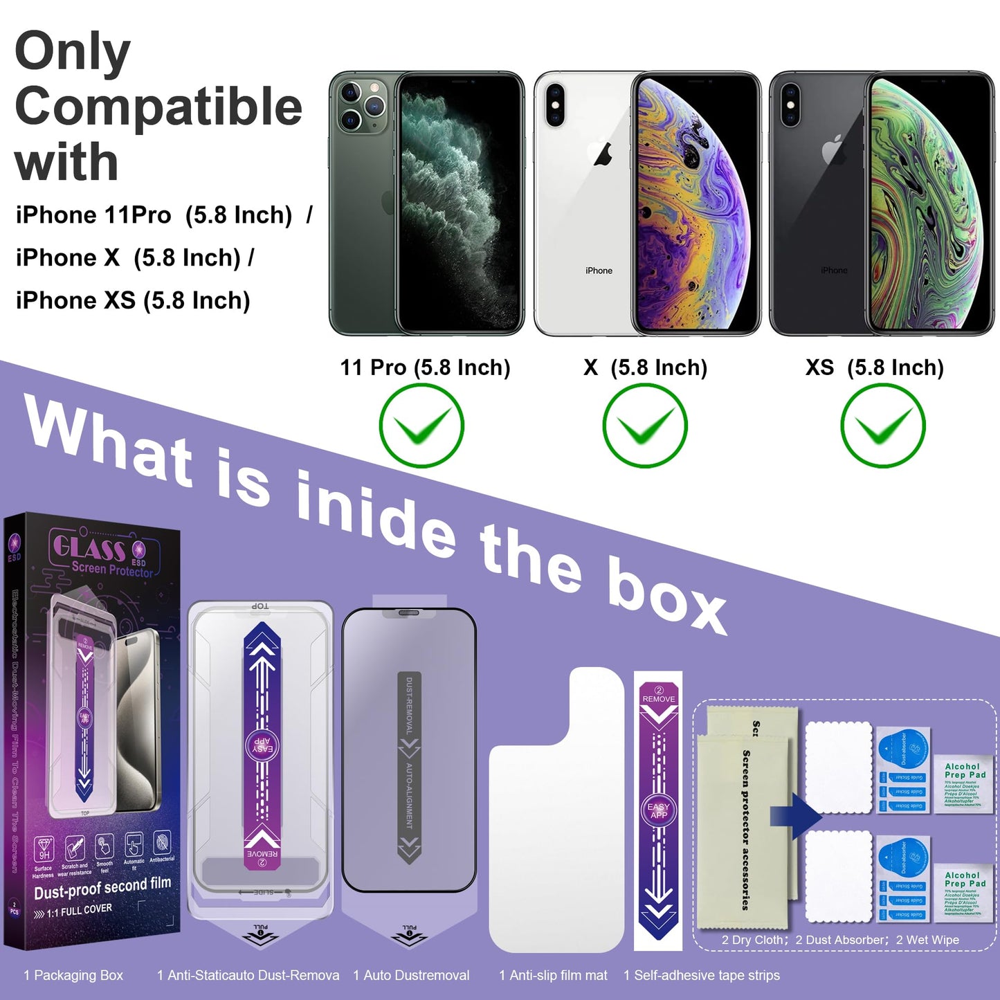 CHRYSHA 2-Pack Matte Screen Protector for iPhone 11 Pro and iPhone XS and iPhone X 5.8-Inch, Auto Dust Removal, No Bubbles, High Definition Clear, Easy Installation