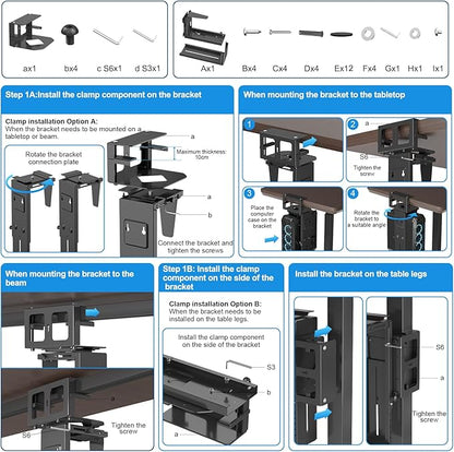 Suptek Clamp-on Desk or Desk Leg PC Mount,Adjustable Height and Width,CPU Under Desk Table Beam PC Mount Bracket Computer Tower Wall and Under Counter Holder