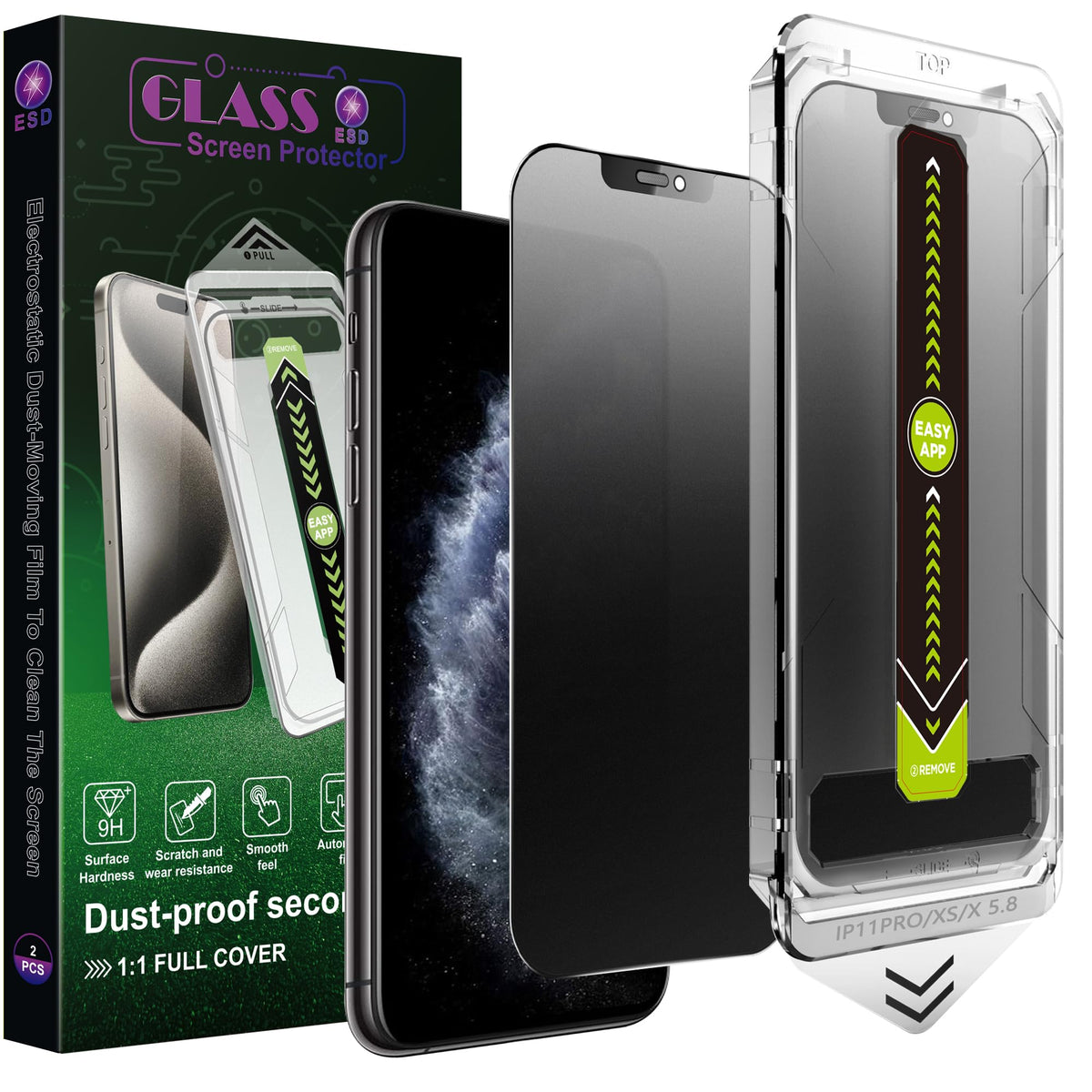 SY SHANGYAN 2 Pack Anti-Spy Privacy Screen Protector for iPhone 11 Pro Max/XS Max(6.5-Inch),9H Tempered Glass,Full Coverage,Anti-Fingerprint,Auto Dust Removal,Bubble-Free,Easy Installation