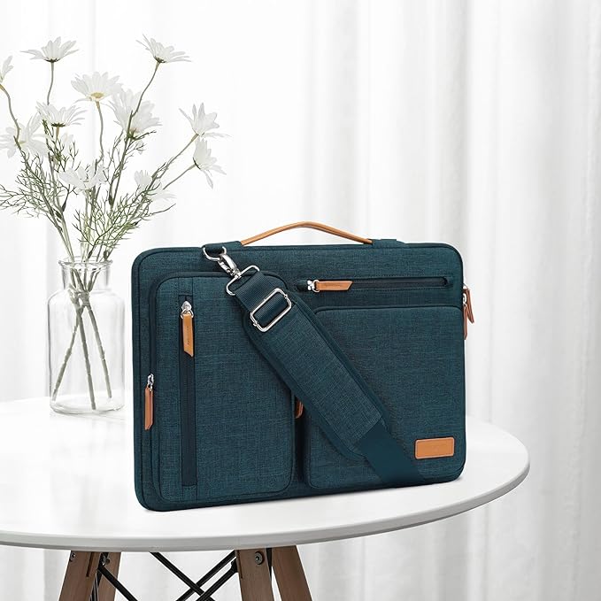 MOSISO 360 Protective Laptop Shoulder Bag,15 inch Computer Bag Compatible with MacBook Air M4 M3 M2/Pro A1990 A1707, Dell XPS Plus,Side Open Messenger Bag with 4 Zipper Pockets&Handle, Teal Green