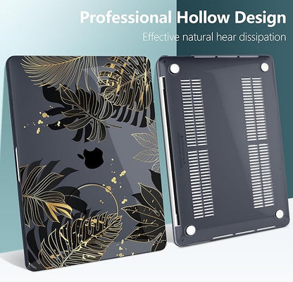 TWOLSKOO Compatible with MacBook Pro 13 inch Case 2023-2016 A2338 M2/M1 A2251 A2289 A2159 A1989 A1706, Plastic Hard Shell Cover & Keyboard Skin & Screen Protector - Golden Tropical Leaf