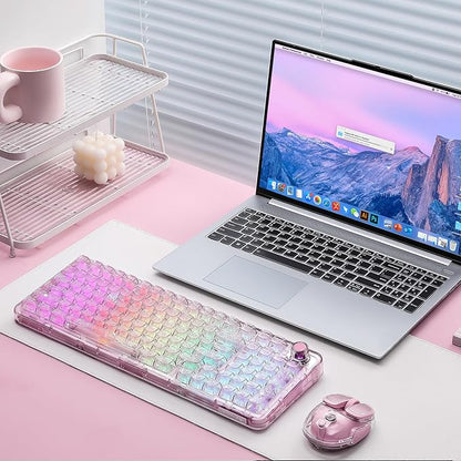 YUNZII X98 QMK/VIA Wireless Mechanical Gaming Keyboard with Knob,Tri-Mode BT5.0/USB-C/2.4GHz Hot Swappable Keyboard,Pre-lubed Switches Gasket Mount RGB Backlit for Wins/Mac (Pink, Snow Switch)