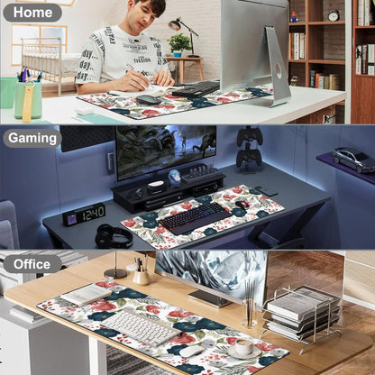 Watercolor Flowers Desk Mat,Large Colorful Floral Gaming Keyboard Mouse Pad,Non-Slip Rubber Base Desk Pad Thick Stitched Edges Waterproof Mousepad Mouse Mat 31.5"x11.8"