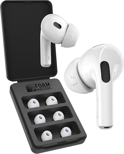 Foam Masters Ultra-Premium Memory Foam Ear Tips for AirPods Pro 1st & 2nd Gen | 3 Pairs | Black Magic Ver 6.0 | Secure | Comfort | Better Noise Cancel | Replacement Buds – White, Assorted S/M/L