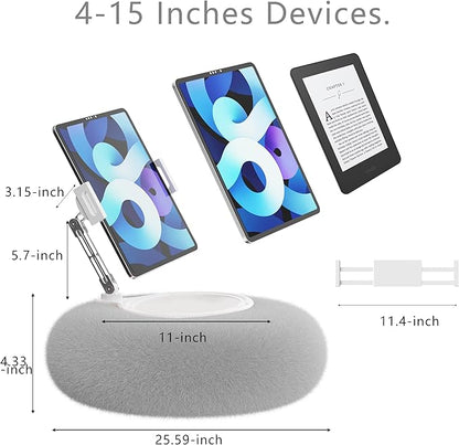 KABCON Pillow Tablet Stand for Kindle,360°Adjustable Aluminum Pole Phone Holder with Soft Plush Fabric for 4.7"-13" Phones/Tablets,iPad Pro Mini Air 12.9,iPhone Pro Max,Samsung Galaxy,LG,Kindle-Grey