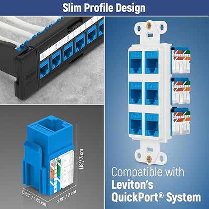 Everest 90° Angled RJ45 Cat6A Keystone Jacks 100-Pack in Blue - Slim Profile Female RJ45 Connectors - Cat 6A Keystone Jack - Compatible with 90° Angled Speed Termination Tool - easyJACK (B094WB91H3)