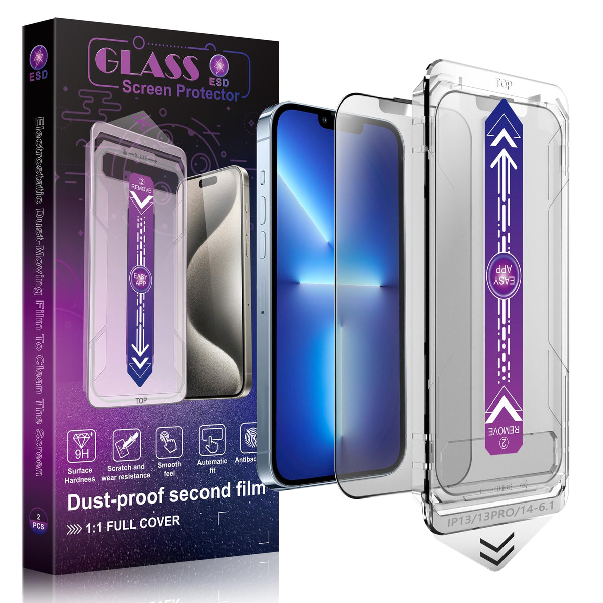 SHANG PIN JIA 2 Pack Screen Protector Tempered Glass for iPhone 15 Pro Max 6.7-Inch Auto Dust Removal, No Bubbles, High Definition Clear, Easy Installation