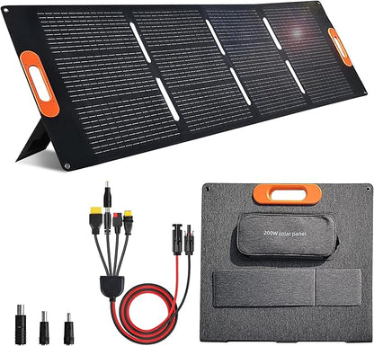 200W Portable Solar Panel for Power Station Generator,200 Watt Foldable Solar Panel Charger with MC4 Output,3-in-1 DC Connector,23.5% High Efficiency for Outdoor Camping RV Travel(200W)