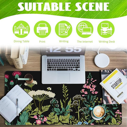 Large Gaming Mouse Pad for Desk,Wildflowers Night Desk Mat,Wild Floral Flower Desk Pad,Extended Big Computer Keyboard Mouse Pad with Non-Slip Base and Stitched Edge,35.4"x15.7"