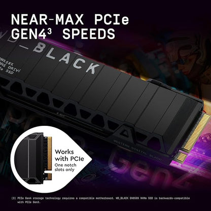 WD_BLACK 2TB SN850X NVMe Internal Gaming SSD Solid State Drive with Heatsink - Works with Playstation 5, Gen4 PCIe, M.2 2280, Up to 7,300 MB/s - WDS200T2XHE