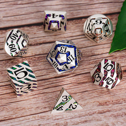 Maywin Luxury Inlay Metal Dice Set, Heavy Zinc Alloy Dice with Decorative Inlay for DND & RPG Games