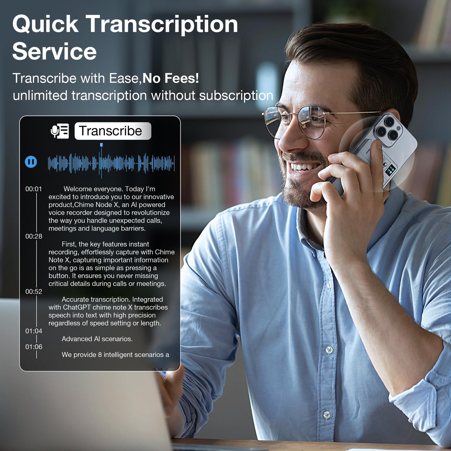 64GB AI Voice Recorder with Smart Transcription & Summary — Voice Activated Portable Digital Voice Recorder for Business Meetings & Lectures, Magnetic, ClicoByte Chime, Silver