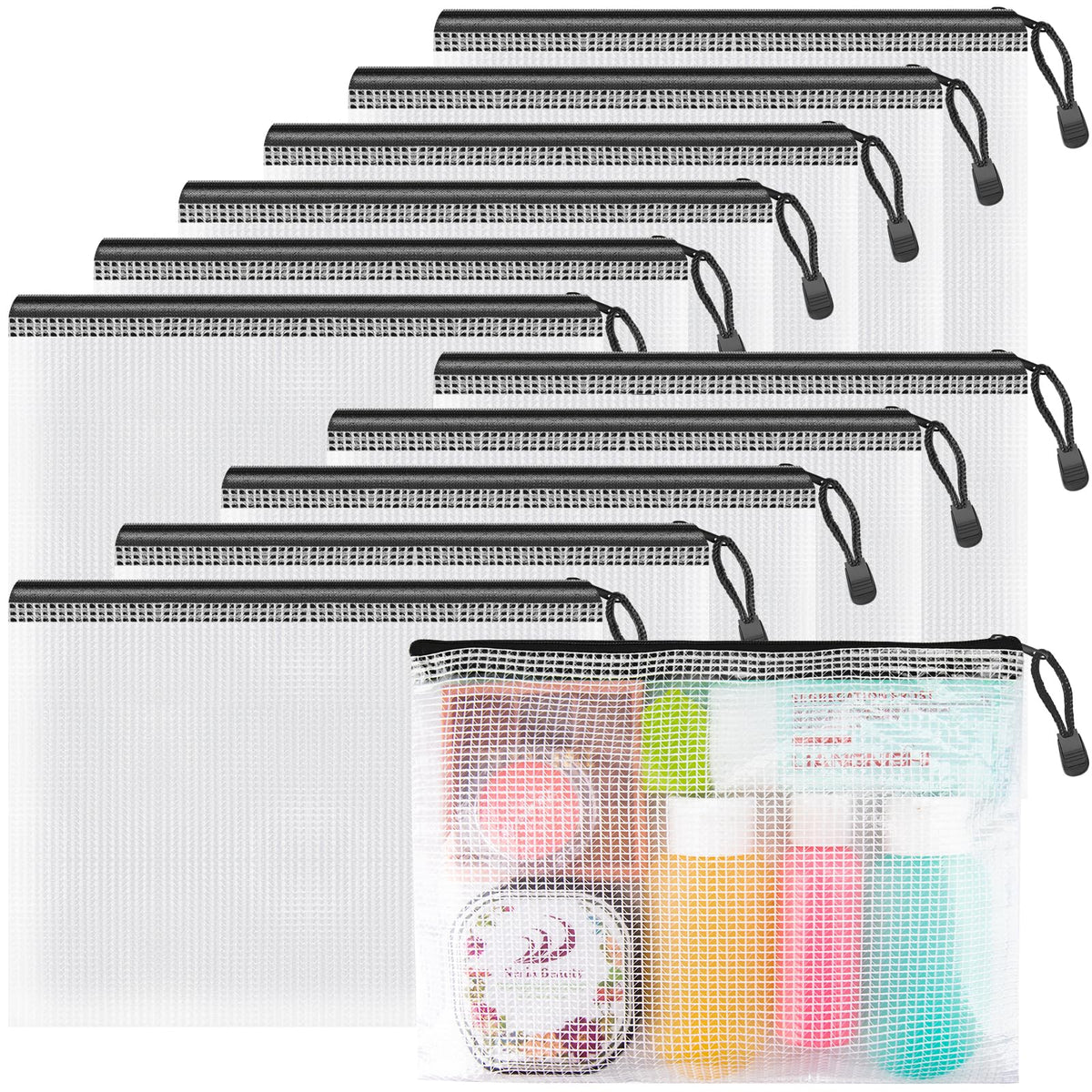 Umriox 12 Pack B4 Black Mesh Zipper Bags, File Organizer Pouch for Storage