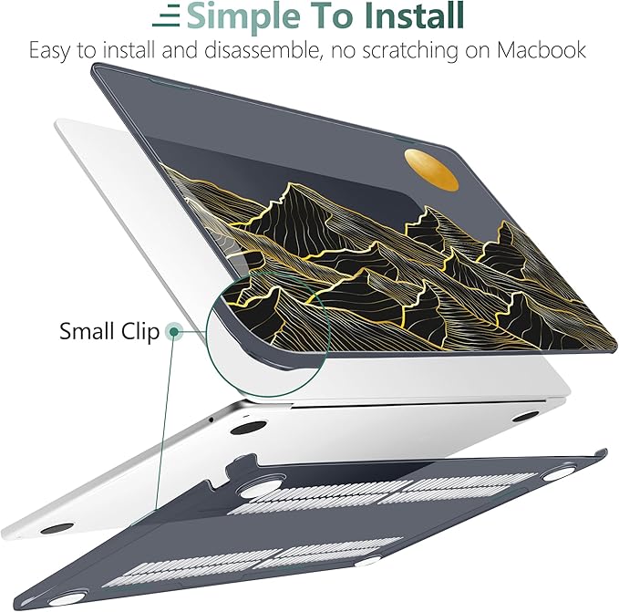 TWOLSKOO Compatible with M4 MacBook Air 15 inch Case 2025-2023 Released Model M4 A3241 M3 A3114 M2 A2941, Plastic Hard Shell & Screen Protector & Keyboard Cover & Trackpad Film, Golden Mountain