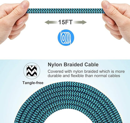 RoFI Micro USB Cable 15ft with 3A Fast Charging, Extra Long and Extremely Durable Nylon Braided Charger Cord for Galaxy S7/S6/J8/J7 Note 5,Kindle,LG,PS4,Camera,Xbox One and More (Black)