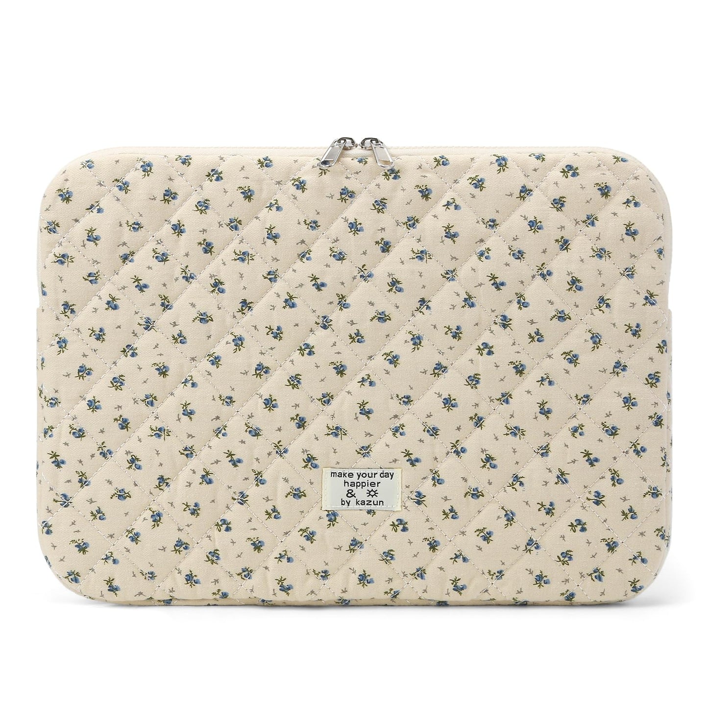 Puffy Laptop Sleeve 13 Inch Cute Quilted Laptop Protective Case Padded Floral Computer Sleeve for MacBook (A-Blue, 13 Inch)