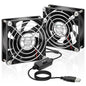 80mm x 25mm USB Fan 2 Packs 5V Small Computer Case Fan with Speed Control for CPU Xbox PlayStation Router Entertainment Cabinet 3D Printer