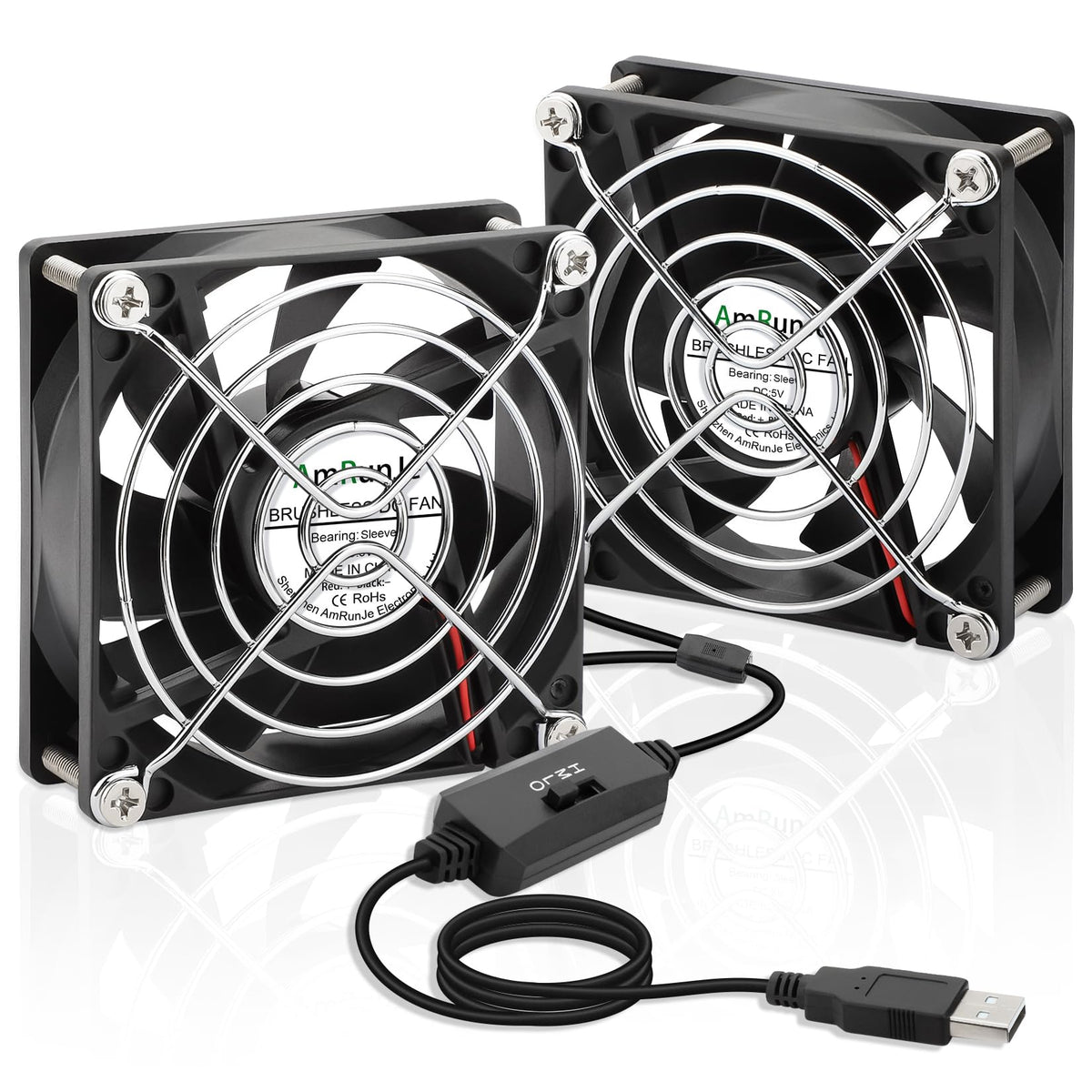 AmRunJe 40mm USB Fan 2pcs, 5V Mini Cooling Brushless Fan with Speed Control