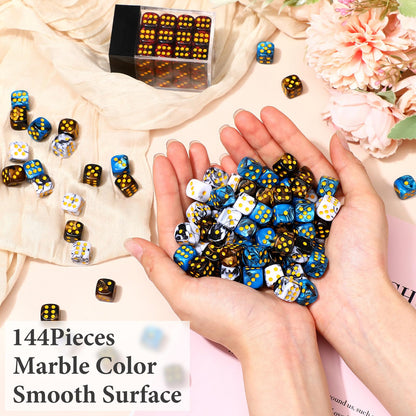 Foilswirl 144 Pcs 12mm 6 Sided Mini Dice Set for School Classroom Table Games D6 Game Standard Dice with Portable Plastic Box for Teaching Math Learning (Classic Color)