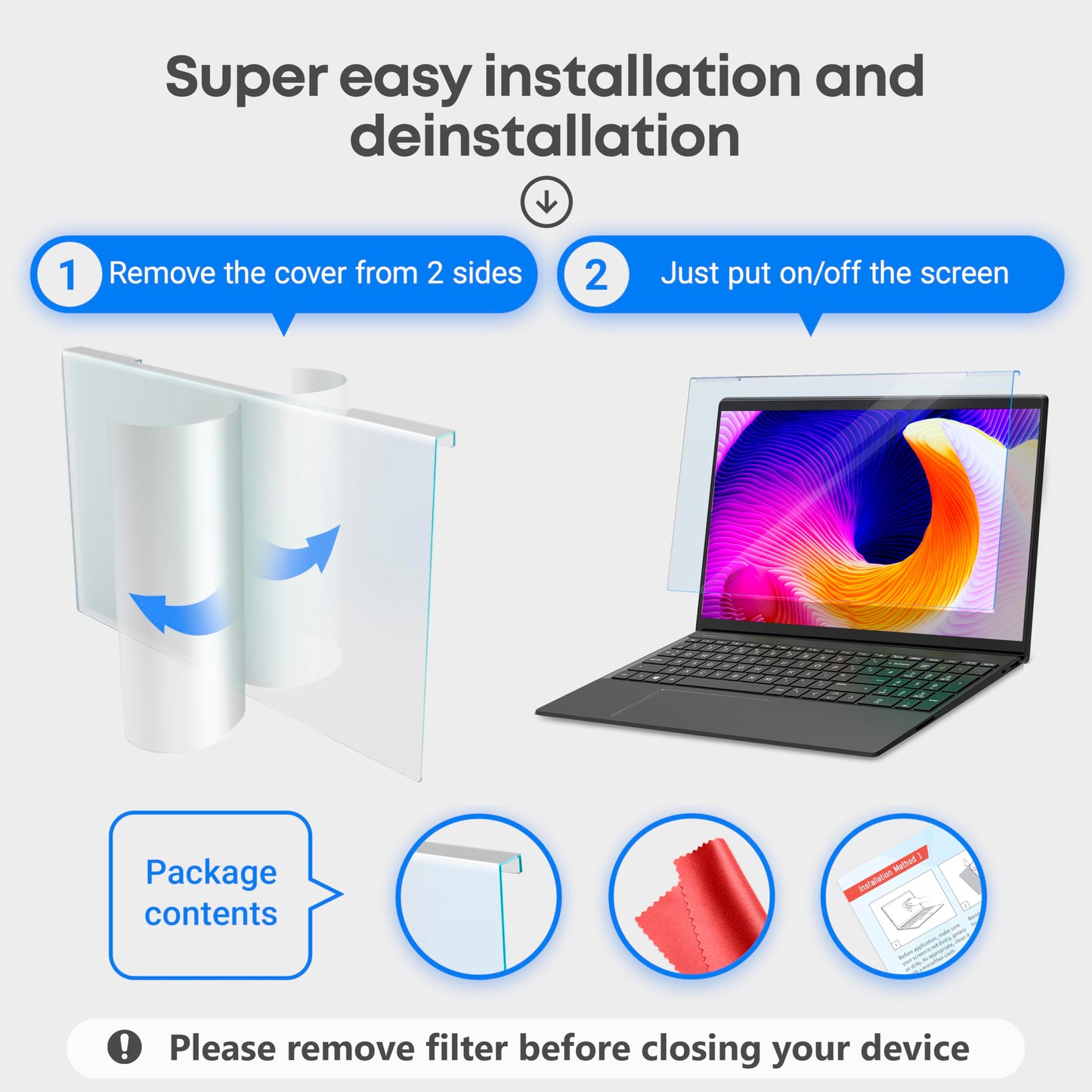 VINTEZ Blue Light Screen Protector for 14 Inch Computer Monitor and Laptop – Anti-UV Blue Light Blocking Film for Desktop PC, Eye Protection Filter, 12.6" x 8.1", 2 Pack