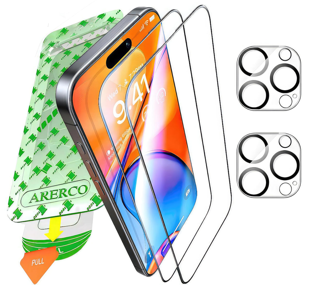 ARERCO 2 Pack Screen Protector for iPhone 16 Pro +2 Camera Lens Cover